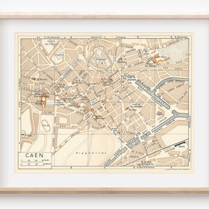 Mapa vintage de Caen França de 1958