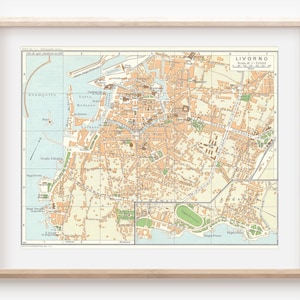 Mapa antiguo de Livorno, Toscana, Italia, 1959