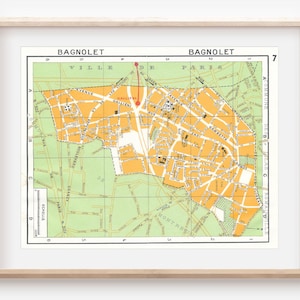Mapa do bairro de Paris França Bagnolet de 1977