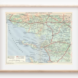 Mapa vintage da área de La Rochelle França de 1955