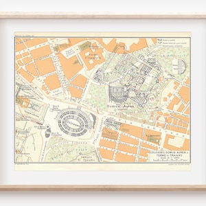 1965 Rome Italy Colosseum, Domus Aurea, & Baths of Trajan Vintage Map