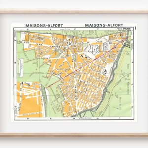 Mapa do bairro vintage de Maisons-Alfort de Paris França 1977