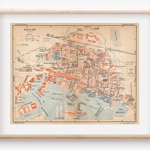 Mapa antigo de Toulon França de 1926