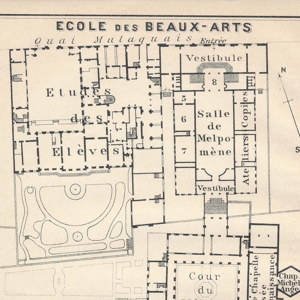 1913 Ecole Des Beaux-Arts, Paris France Antique Map