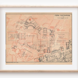 Mapa antiguo del Foro de César, Roma, Italia, 1904