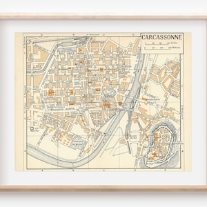 Mapa antiguo de Carcassonne, Francia, 1954