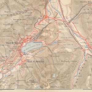 Mapa antiguo de St. Moritz, Suiza, 1913