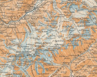 1914 Mont Blanc Area Switzerland Antique Map