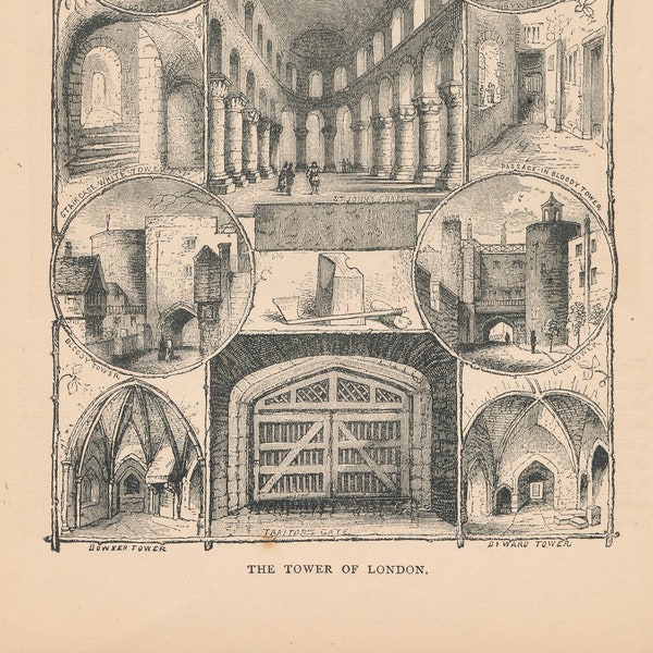 1885 Tower of London, London United Kingdom Antique Print
