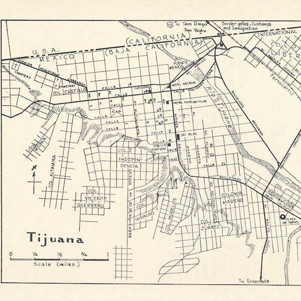 Carte vintage Tijuana, Mexique 1970