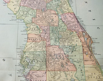 Carte ancienne de Floride, 1909