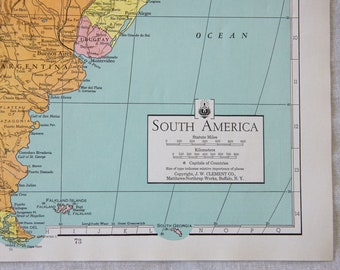 1938 South America Antique Map