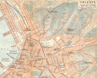 1924 Trieste Italy Antique Map