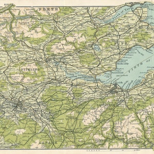 1908 Glasgow et Édimbourg en Écosse carte antique