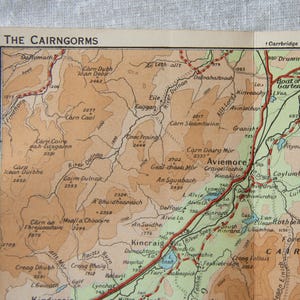 Mapa antiguo de las montañas Cairngorm de Escocia de 1949