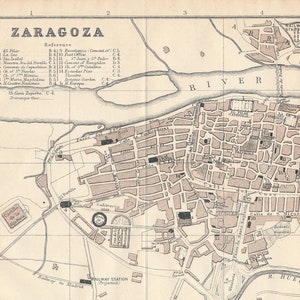 Mapa antiguo de Zaragoza, España, 1912