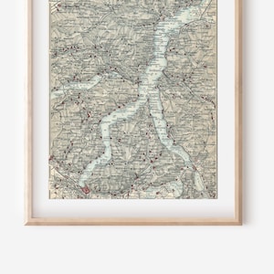1927 Comomeer, Zwitserland, antieke kaart Italiaanse meren