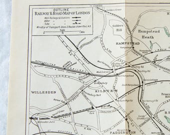1920 London United Kingdom Antique Railway Map