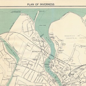 Carte ancienne d'Inverness en Écosse, 1950