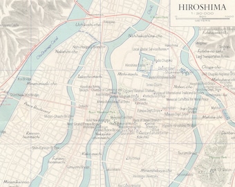 1966 Hiroshima Japan Vintage Map