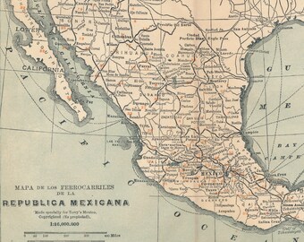 1911 Mexico Antique Map