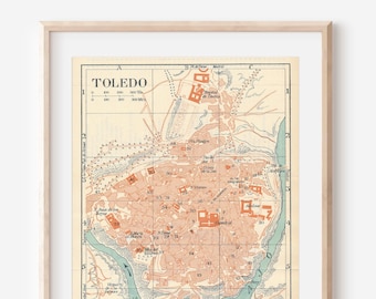 Mapa antiguo de Toledo, España, 1930