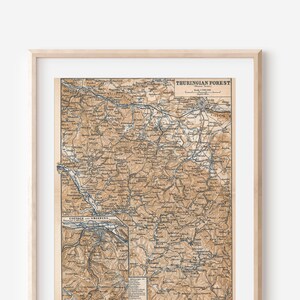 1881 Thüringer Wald Antike Landkarte Deutschland