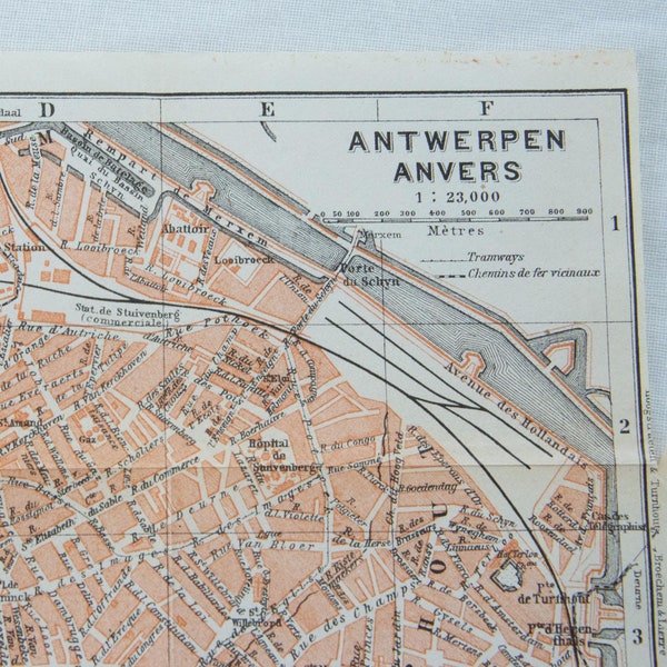 1910 Antwerp (Anvers) Belgium Antique Map