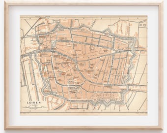 1905 Leiden Netherlands Antique Map