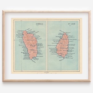 1939 Dominica & St Lucia Antique Map