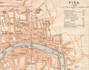 1913 Pisa Italy Antique Map