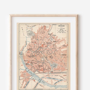 Mapa antigo de Béziers França de 1921