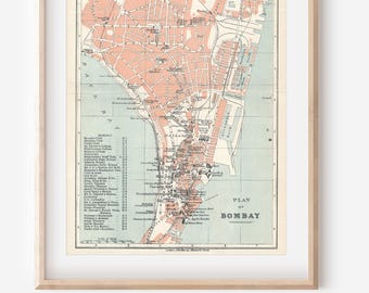 1920 Mumbai (Bombay) India Antique Map