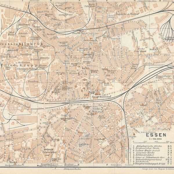 1926 Essen & Duisburg Germany Antique Map