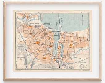 Mappa antica di Cherbourg, Francia, 1932
