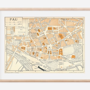 1954 Pau France Vintage Map
