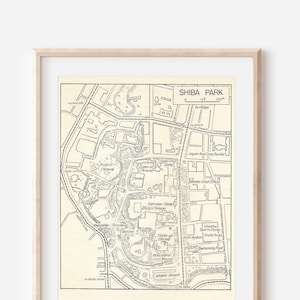 1959 Shiba Park Tokyo Japan Antique Map