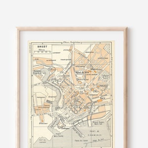 Mapa antiguo de Brest, Francia, 1953