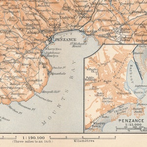 1908 Penzance Vereinigtes Königreich Antike Karte