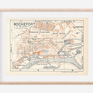 Mapa antigo de Rochefort, França, 1926