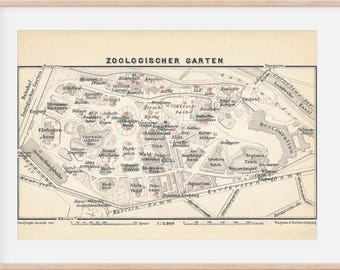 1912 Berlin Zoological Garden, Berlin Germany Antique Map