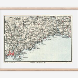 Carte ancienne de la Côte d'Azur et de la Riviera italienne de 1924