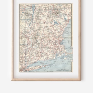 Antieke spoorwegkaart New England en de noordoostkust uit 1909