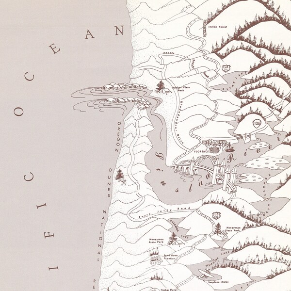 1978 Oregon Coast, Oregon Dunes National Recreation Area & Florence Area Vintage Map