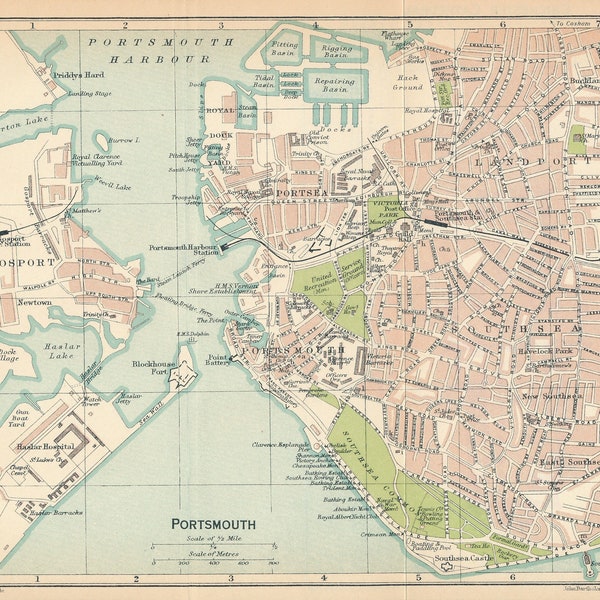 1930 Portsmouth United Kingdom Antique map