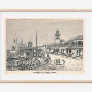 1892 Guayaquil Ecuador Antique Engraving Print