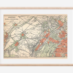 1907 Asnieres París Francia Mapa antiguo