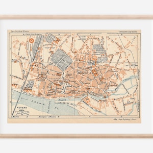 Mapa antigo de Nevers França de 1925