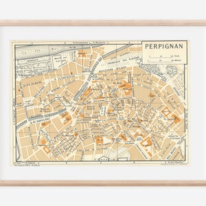 Mapa vintage de Perpiñán Francia de 1954
