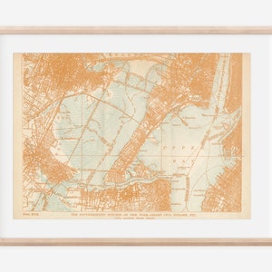 Carte ancienne de New York, Manhattan, Brooklyn, Staten Island, Jersey City, Newark, 1916